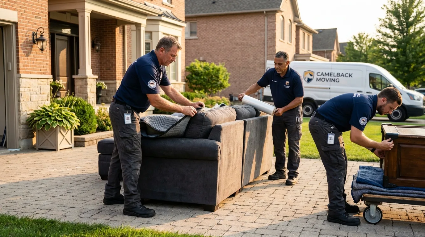 Large estate moving crew wrapping furniture in Garden City, MO