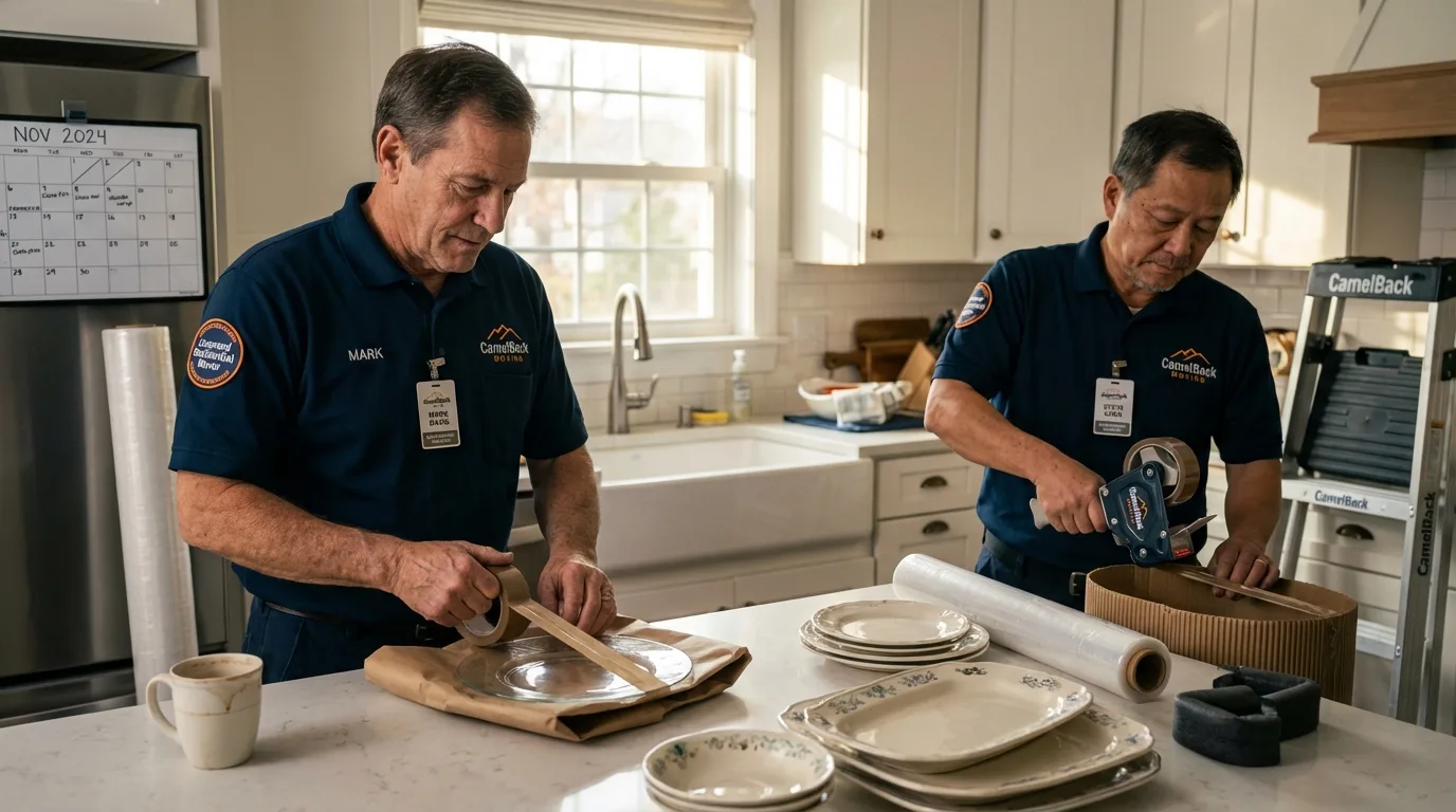 Professional crew packing kitchen dishware in Garden City, MO